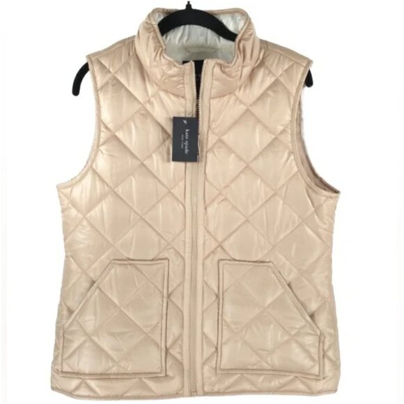 NWT KATE SPADE Full Zip Quilted Toasted Peanut VEST KSVK23768L-MA Size S,L, XL,M - Picture 1 of 9